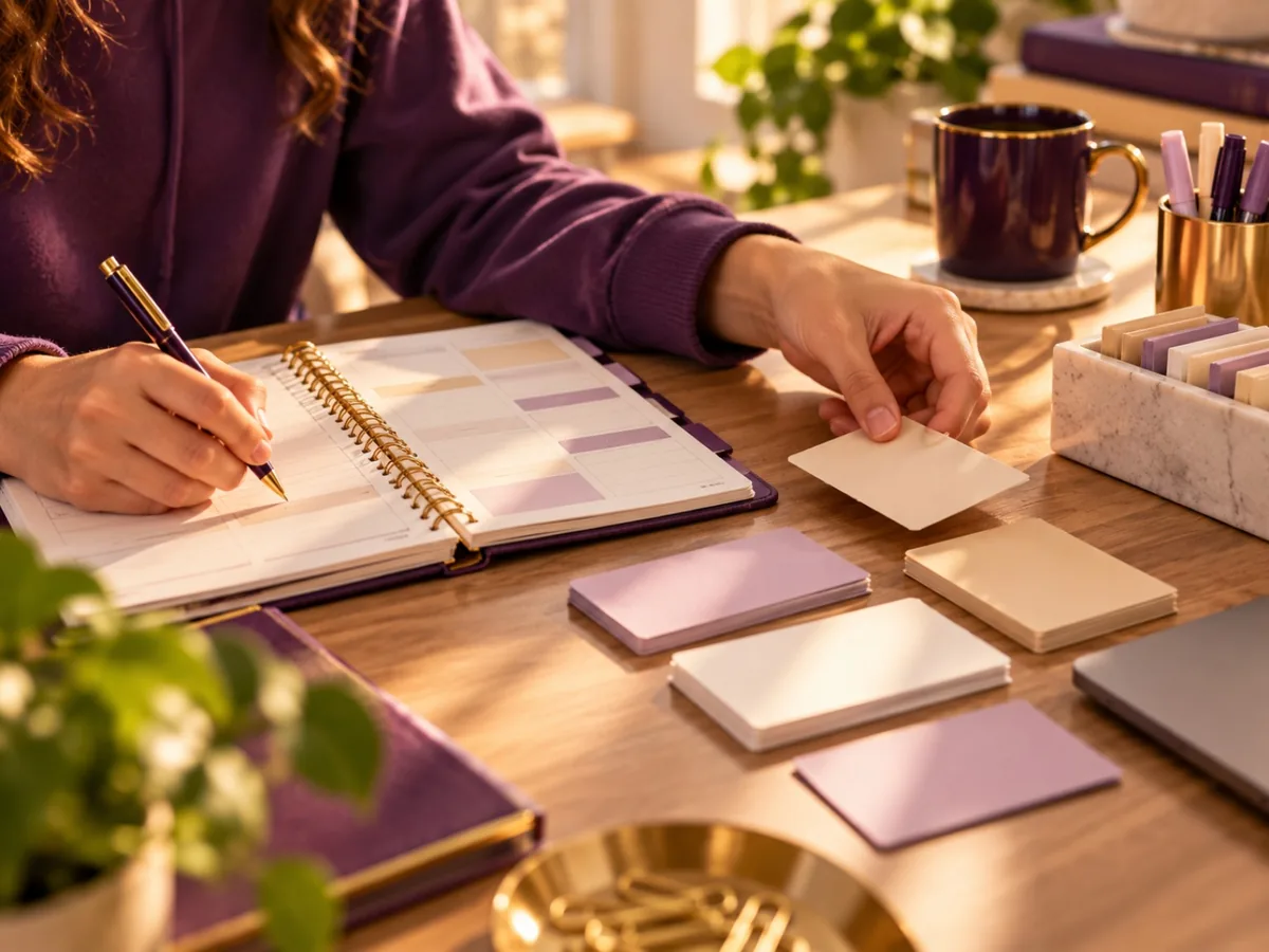 Study materials organized with a planner and learning tools.